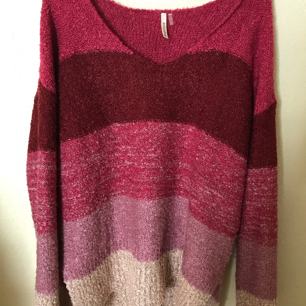 NWOT Vici Pink V-Neck Colorblock Popcorn Sweater